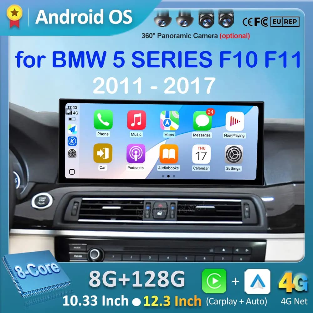Autoradio Wireless Carplay per BMW Serie 5 F10 F11 2011-2017 Sistema CIC NBT Android 16 Lettore Multimediale GPS Navi DSP Stereo