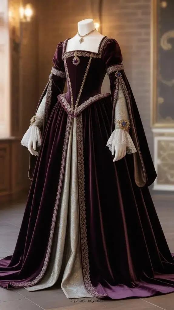 Vintage Duchess Purple Prom Gown Masquerade Costume Long Sleeve Victorian Renaissance Evening Embroidery Dress Customized