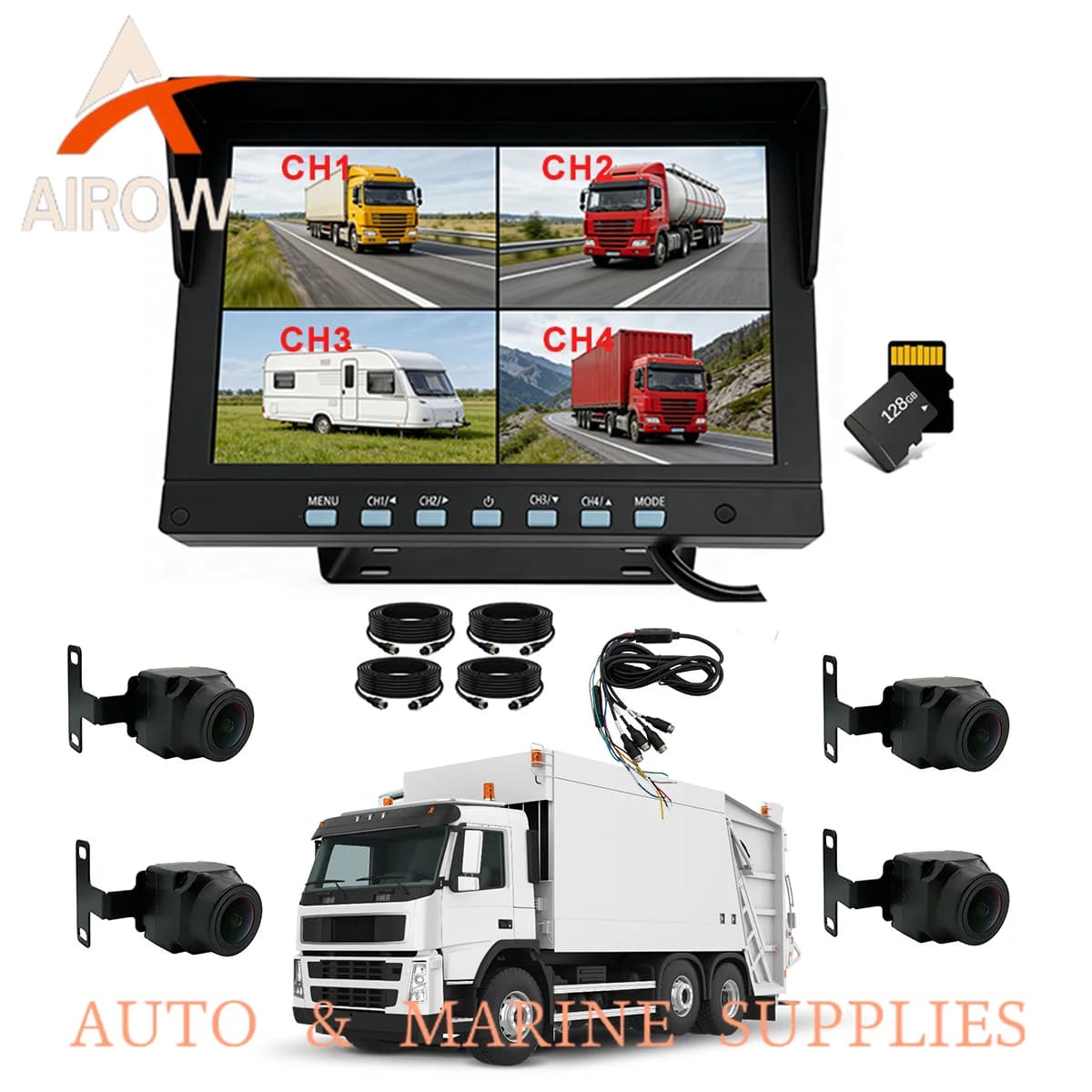 Airow auto Truck Camera Dashcam Car Monitor Built in Dvr Driving Recorder Backup Rear Tow Camera Kit for Truck Trailer Bus RV