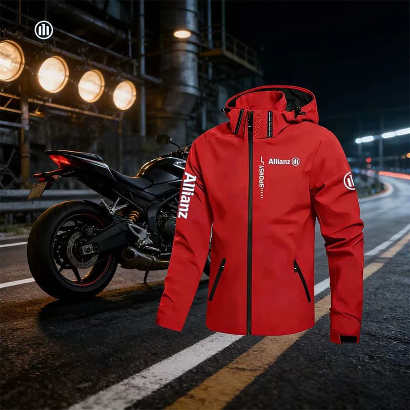 Giacca antipioggia casual da uomo Allianz 2026 - Giacca leggera da ciclismo - Giacca antivento con cappuccio stile street per escursioni