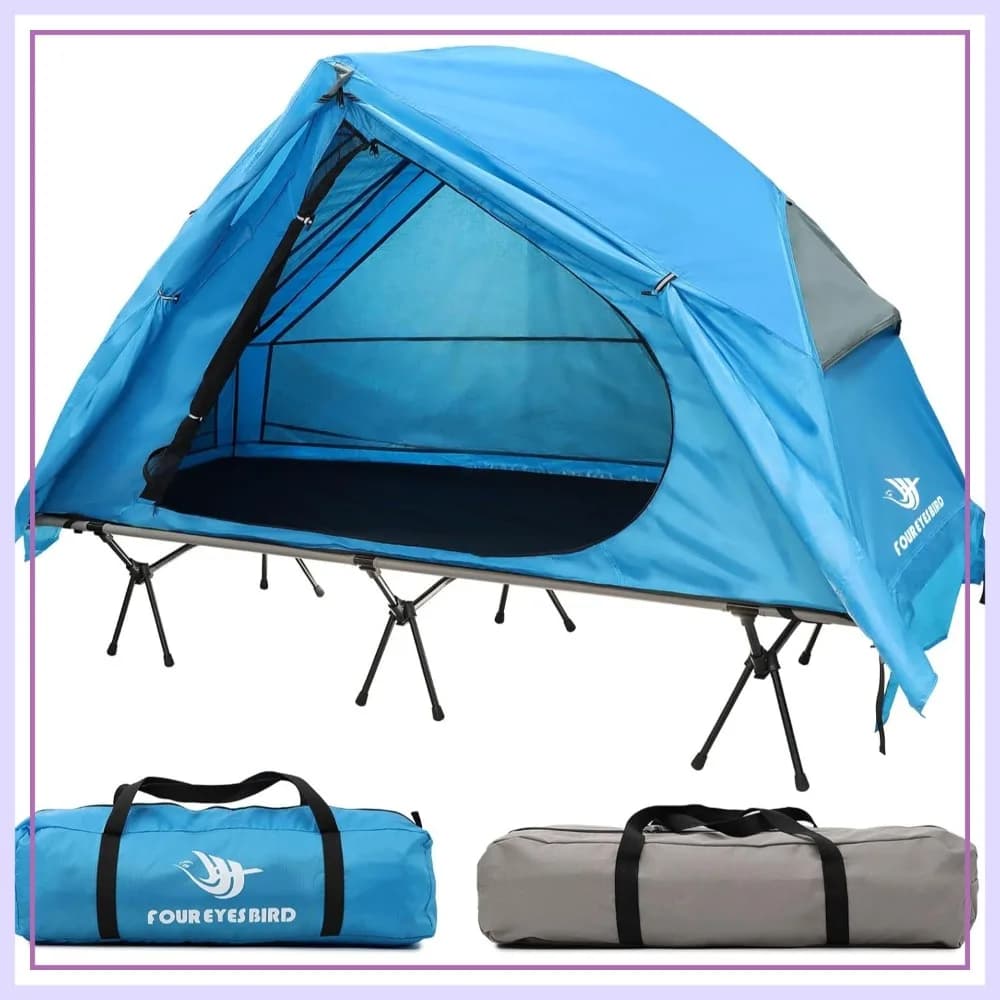 Tenda da Campeggio 4-in-1 Rialzata per 1 Persona, Letto da Escursionismo con Finestre in Rete