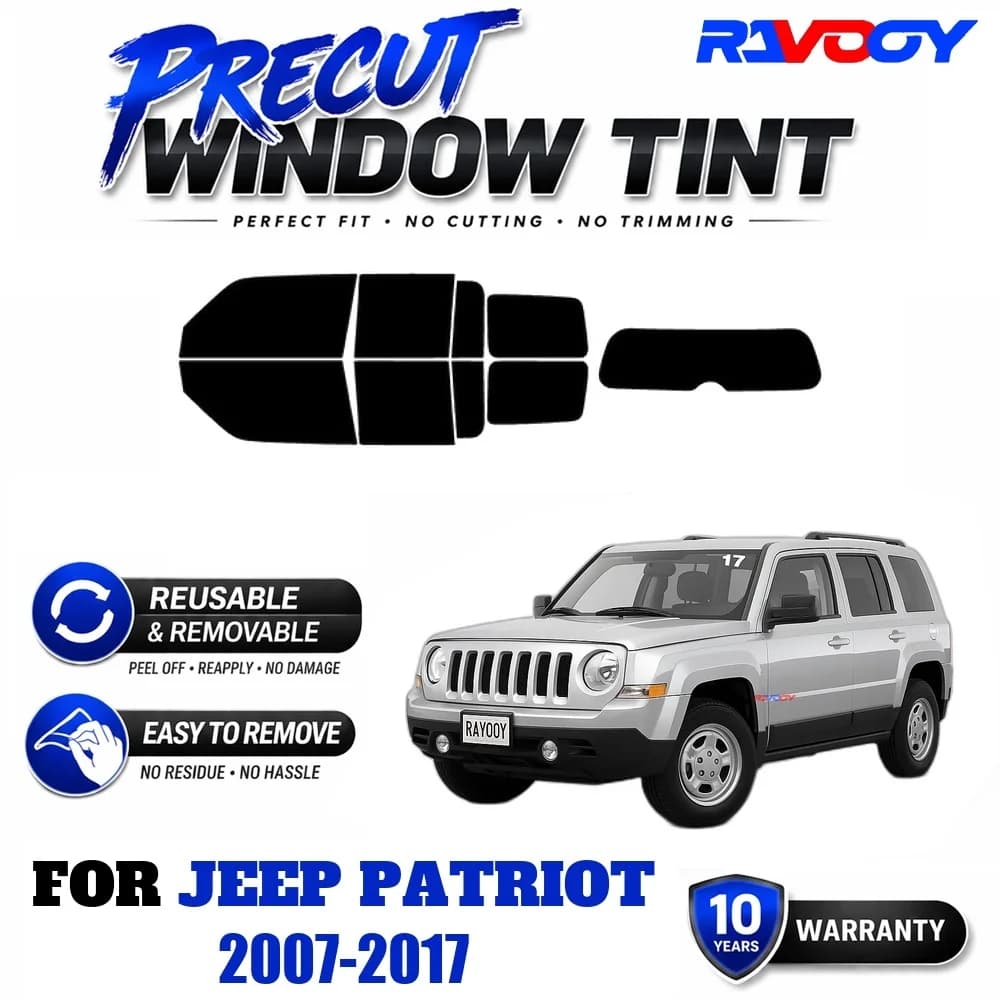 RAVOOY Precut Window Tint, Reusable Removable EPU Film, Custom Fit for Jeep Patriot 2007-2017, UV Heat Protection