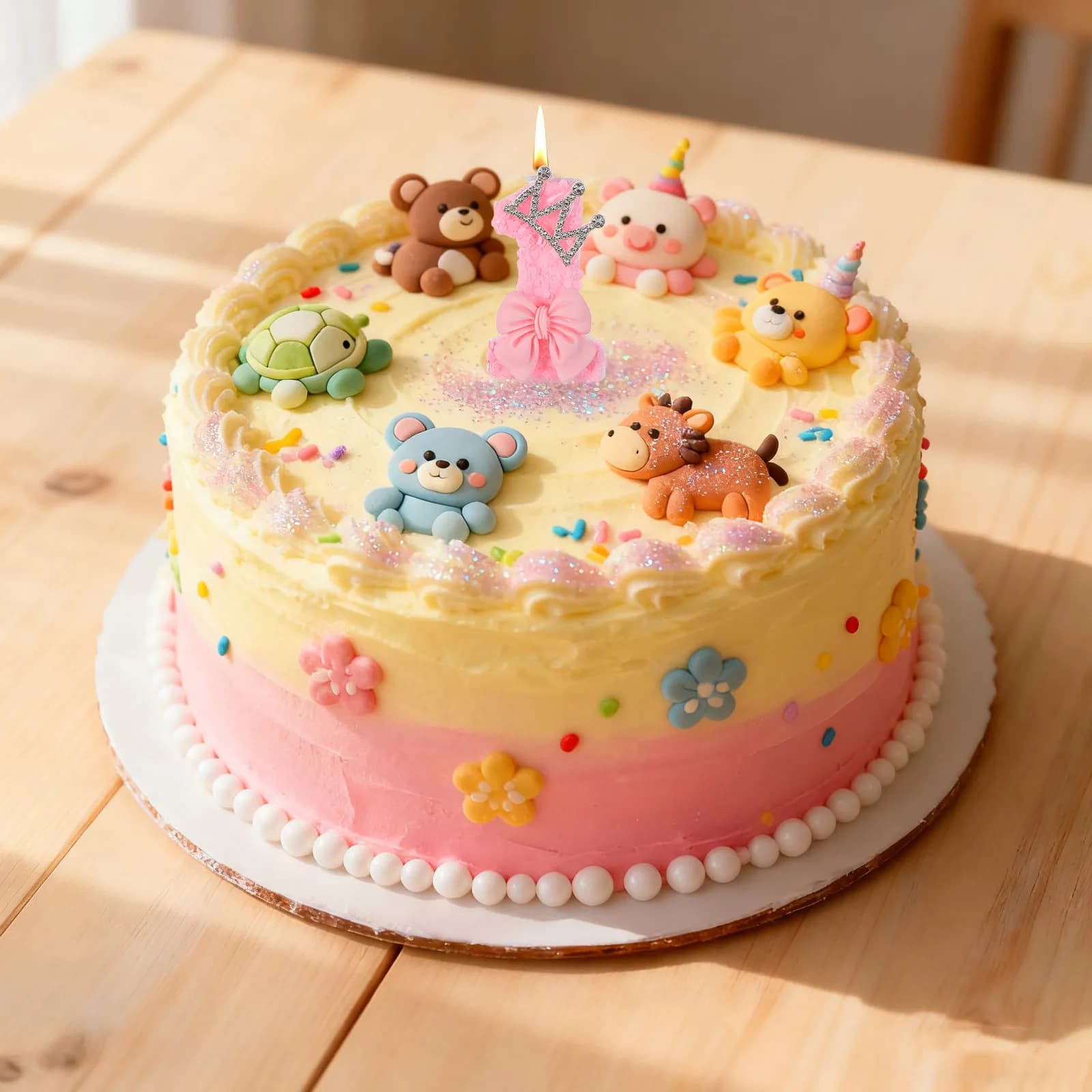 Decorazione per Torta con Corona Rosa e Fiocco Numero Uno per Festa di Primo Compleanno, Candeline per Torte con Numero