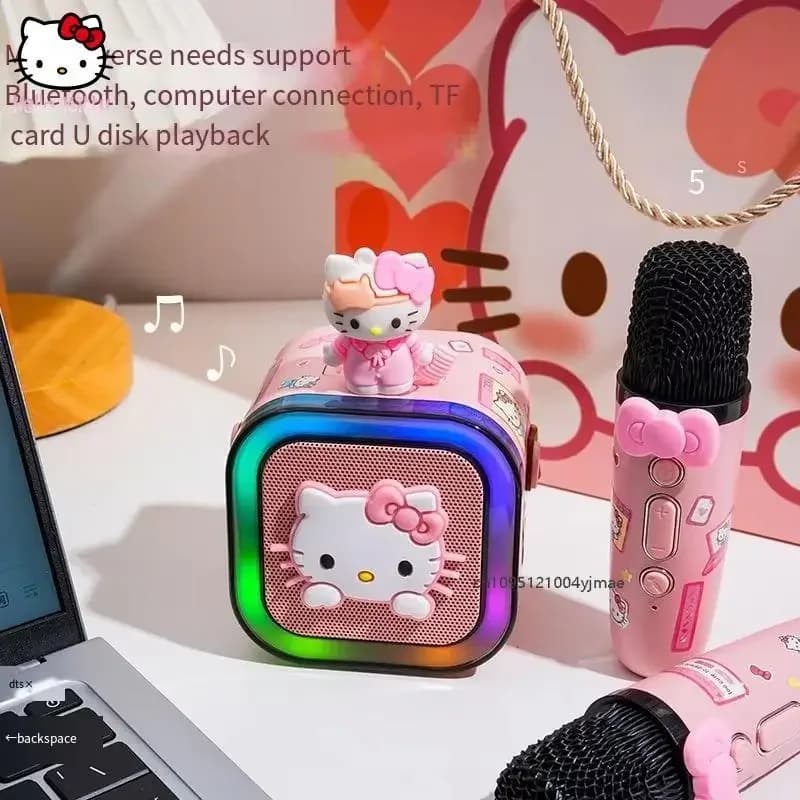 Altoparlante Karaoke Bluetooth Hello Kitty Kuromi con 2 Microfoni Wireless, Luce RGB, Mini Speaker Portatile, Macchina Karaoke a Forma di Cartone Animato