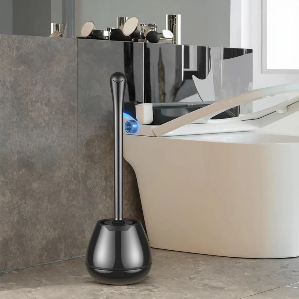 Scopino e supporto moderni per WC antigoccia con manico lungo Design in plastica facile da nascondere per una pulizia profonda efficiente del bagno