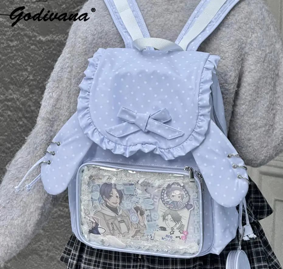 Original Students Large-capacity Backpack Sweet Bow Female Casual Rabbit Ears Shoulder Bags Cute Itabag Transparent Pain Bag