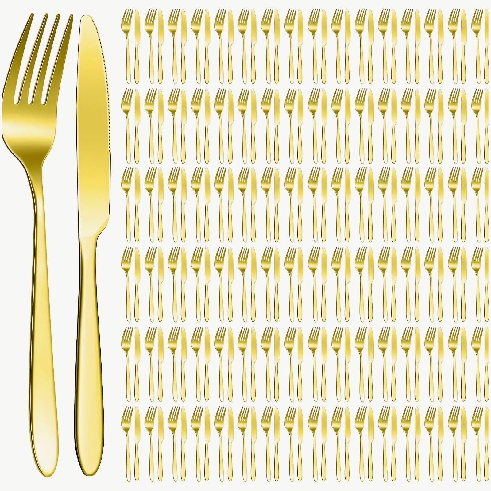 100-Piece Golden Flatware Set – Dinner Forks & Knives for Home, Kitchen, Restaurant, Hotel; Dishwasher-Safe, Elegant Matte Finis