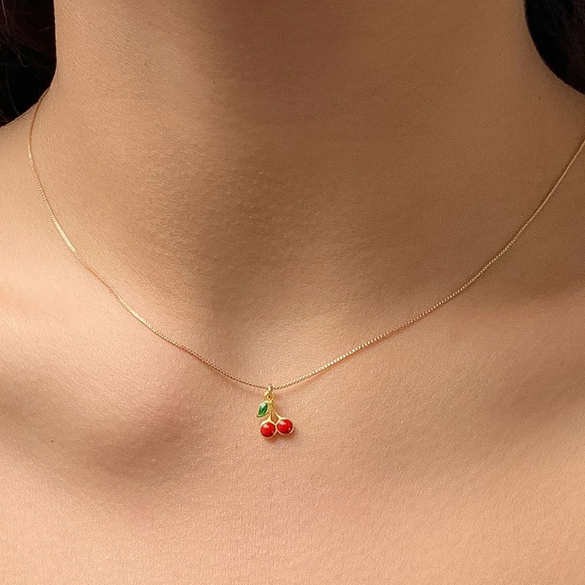 Boho Sweet Simple Clavicle Collar Women 2022 Gold Color Metal Cherry Pendant Romantic Necklaces Girls Gift Fashion Jewelry