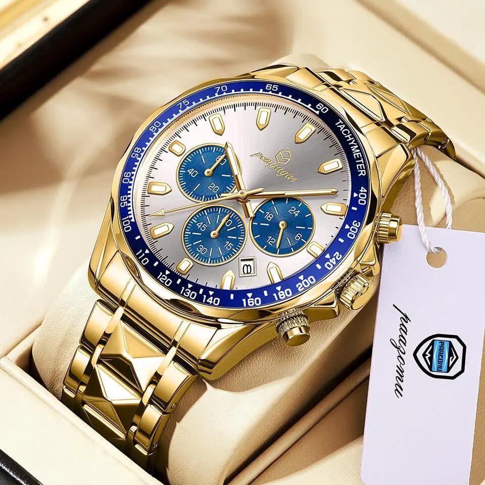 PENGAGAR Orologio da polso da uomo d'affari con data, cronografo, impermeabile, luminoso, orologio da uomo di lusso, orologio da uomo al quarzo in acciaio inossidabile