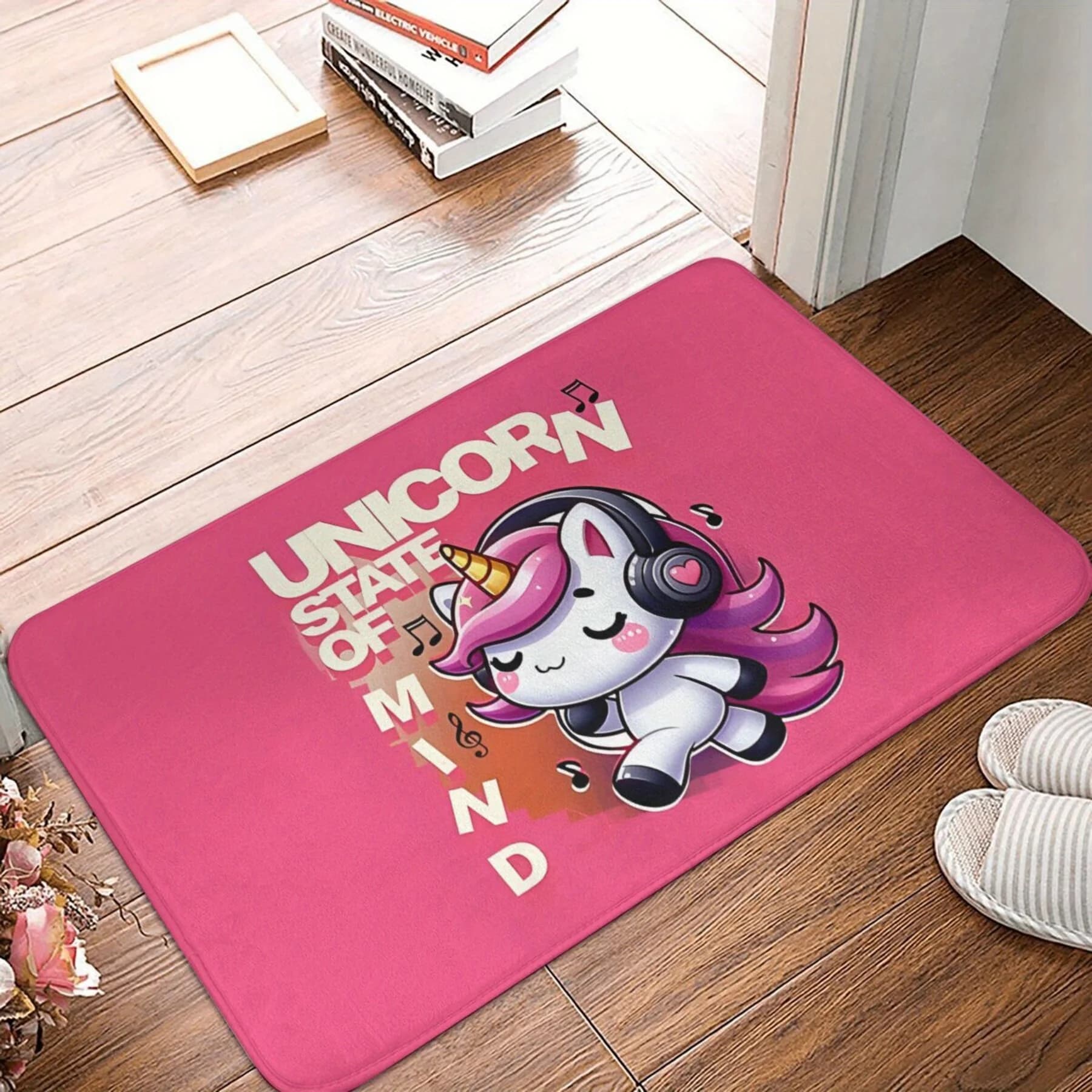 Cute Unicorn State of Mind Pink Doormat Indoor Welcome Mat Floor Mat for Hallway Entrance Decor 40x60cm