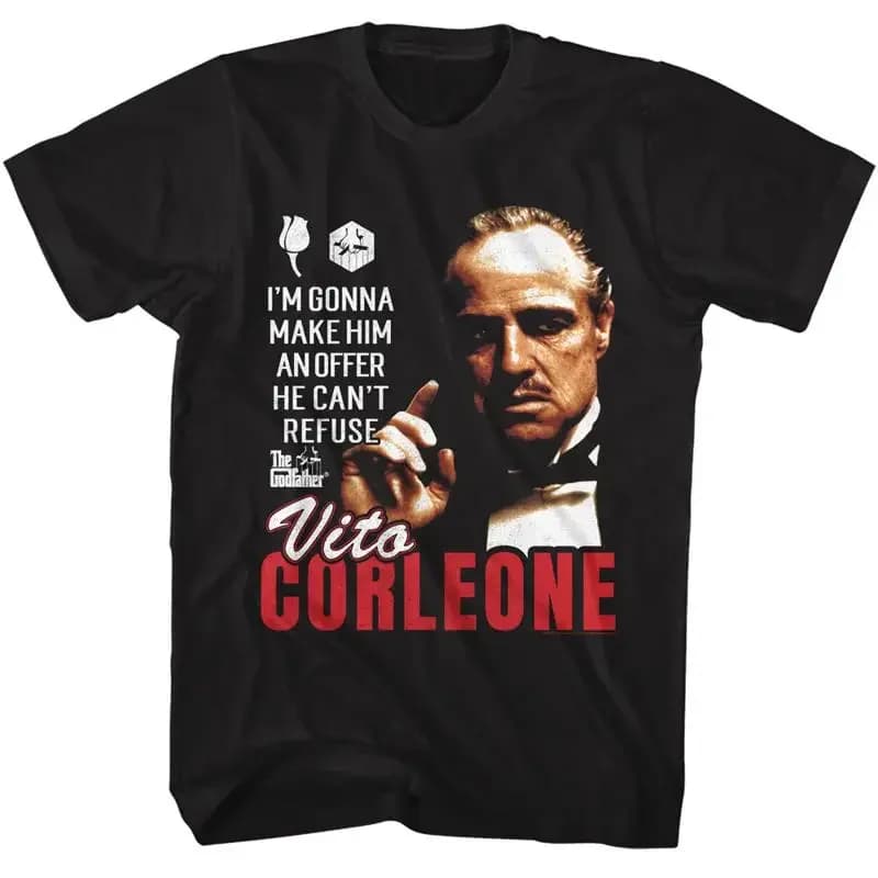 Godfather Movie T Shirt Vito Corleone Mens Offer He Can'T Refuse Black Cotton