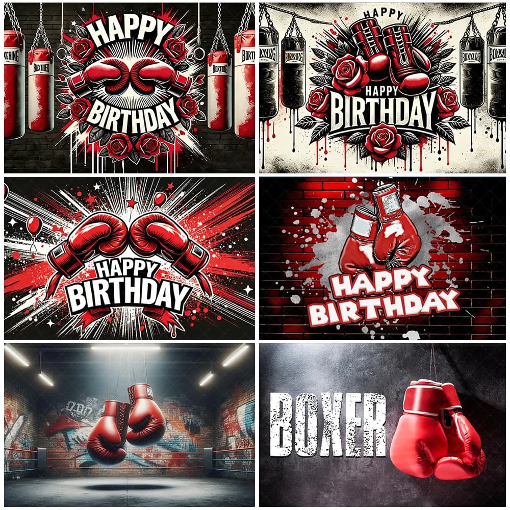 Decorazioni per Feste di Compleanno a Tema Boxe, Sfondo Sportivo, Guantoni da Boxe, Banner Sfida Boxer, Poster, Accessori per Studio Fotografico