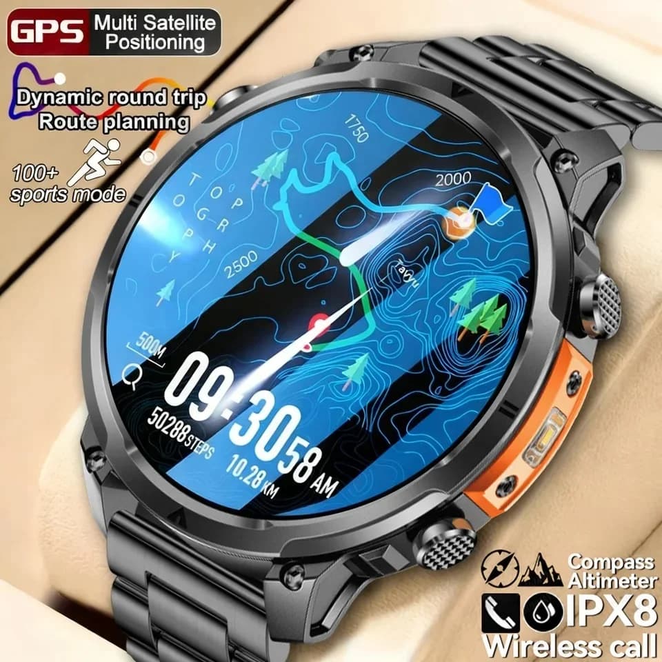 Luxury Military GPS Men's fitness wristwatch Smartwatch BT call 1ATM smart waterproof sports watches for Android phones IOS 2026