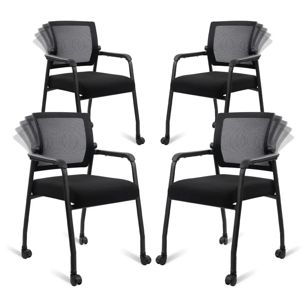 Waiting Room Chairs with Wheels, Adjustable Mesh Backrest, Desk Chair with Ergonomic Lumbar Support and Thickened Seats Cushion
