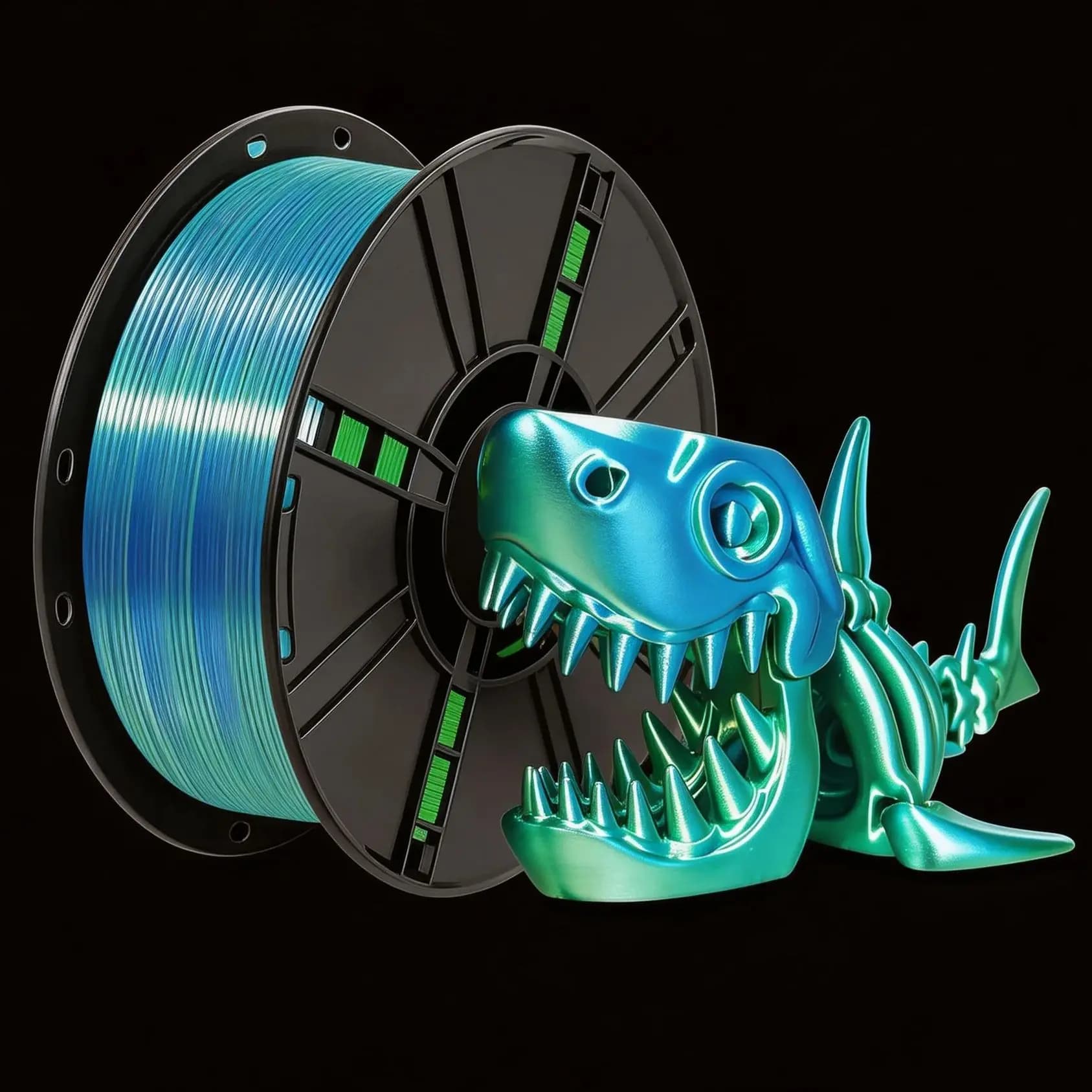 PLA Filament for 3D Printing in Colorful Silk, Dimensional Accuracy +/- 0.02mm, 1KG, Blue-Green