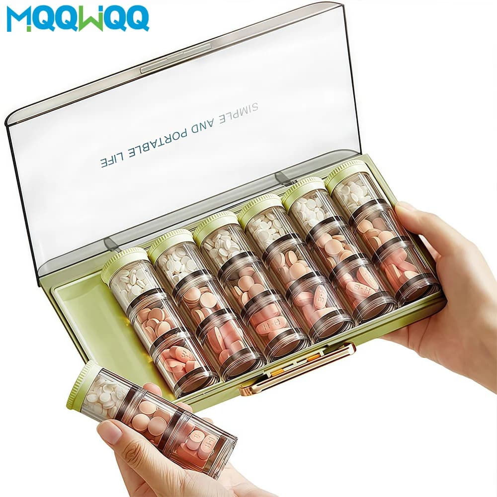 3 times a day, daily napkin with 21 compartments, large weekly medicine case 7 days - Vitamins, fish oils