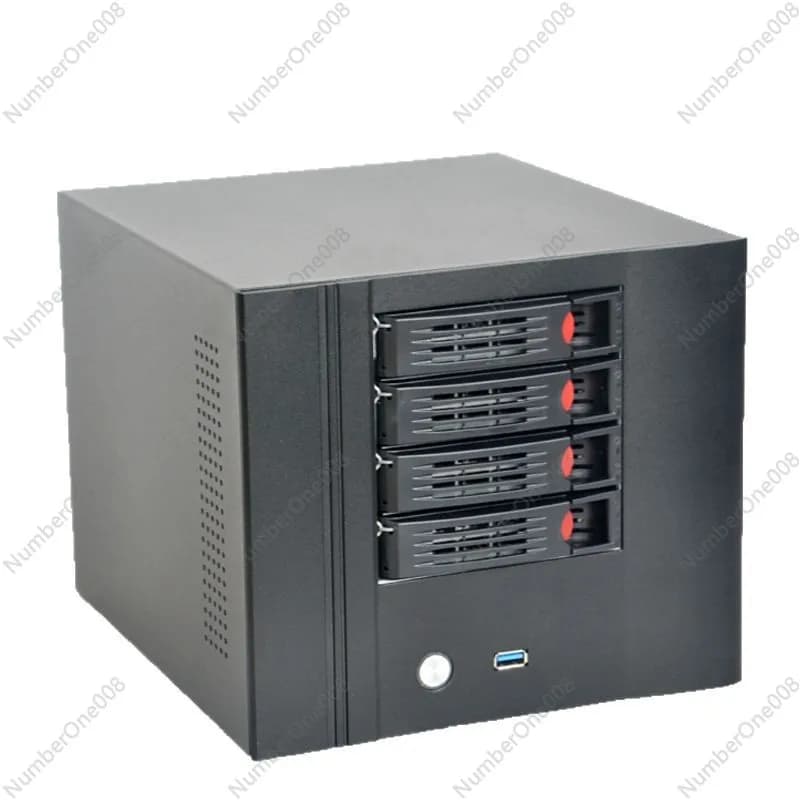 Chassis NAS4 per Archiviazione Disco, Server con Dischi Rigidi Hot Swap, Chassis NAS Small ITX con Pannello in Alluminio Nero Synology