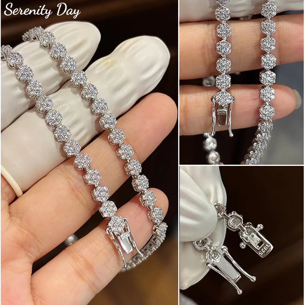 Collana Serenity con Moissanite Colore D a Forma di Fiore di Prugno per Donna, Regalo in Argento Sterling 925 al 100% con Doppia Chiusura di Sicurezza