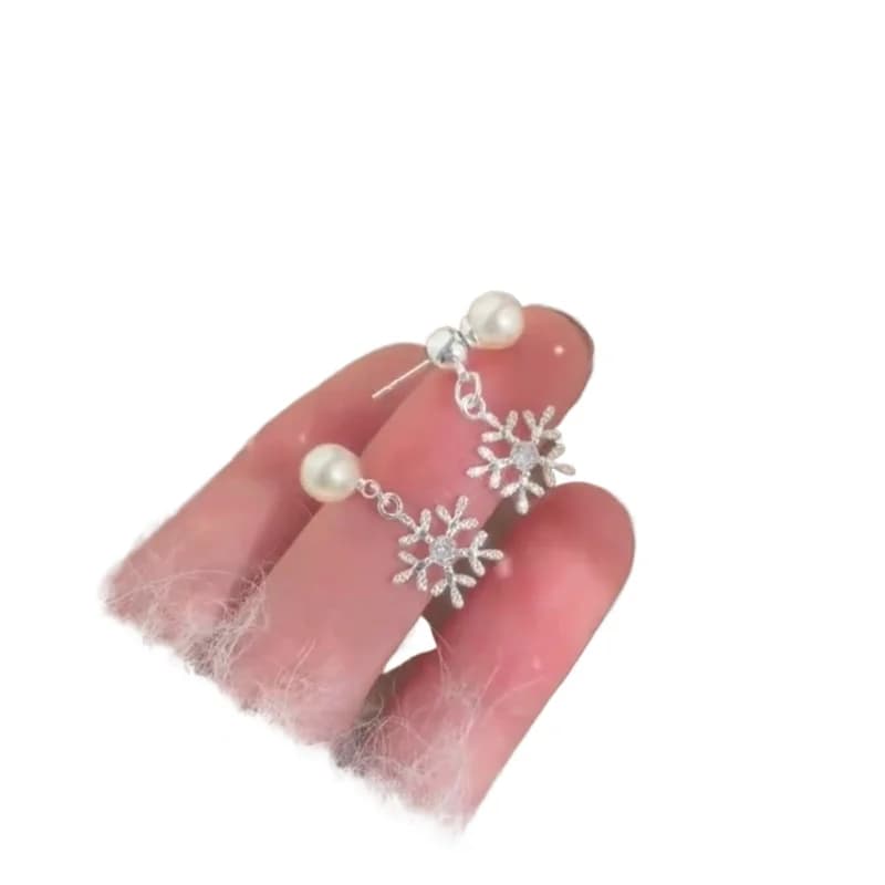 Orecchini a bottone con perle di fiocco di neve con diamanti scintillanti squisiti di lusso leggero per orecchini da donna con due orecchini di temperamento ad alto senso