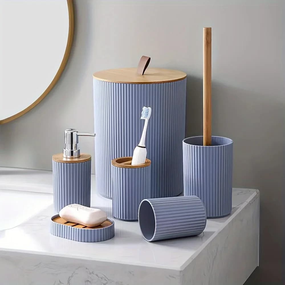 Set da bagno da 6 pezzi con pattumiera portaspazzolino dispenser di sapone per lozione portasapone scopino per WC set di accessori per il bagno