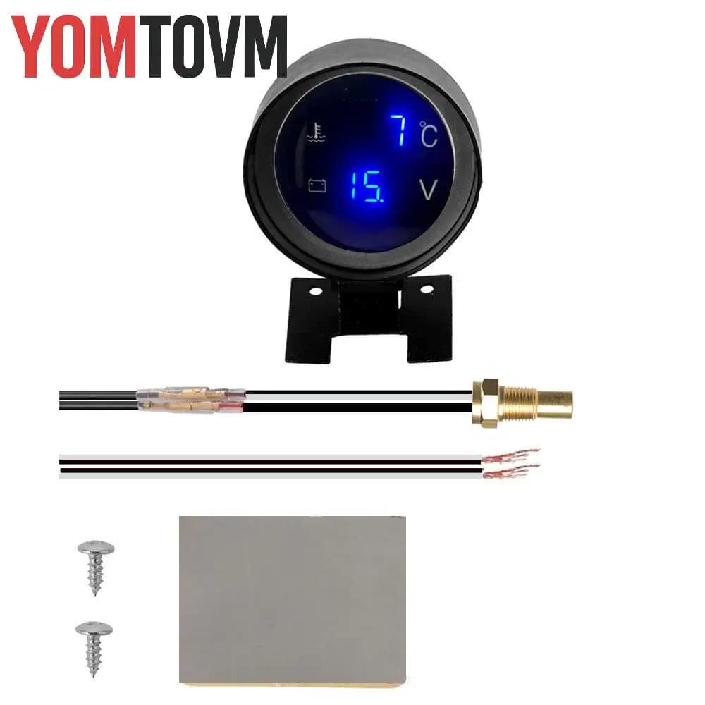 Voltmetro digitale rotondo per temperatura dell'acqua Termometro per auto 2 in 1 con sensore Accessori per auto per indicatore della temperatura dell'acqua per auto 2 in 1