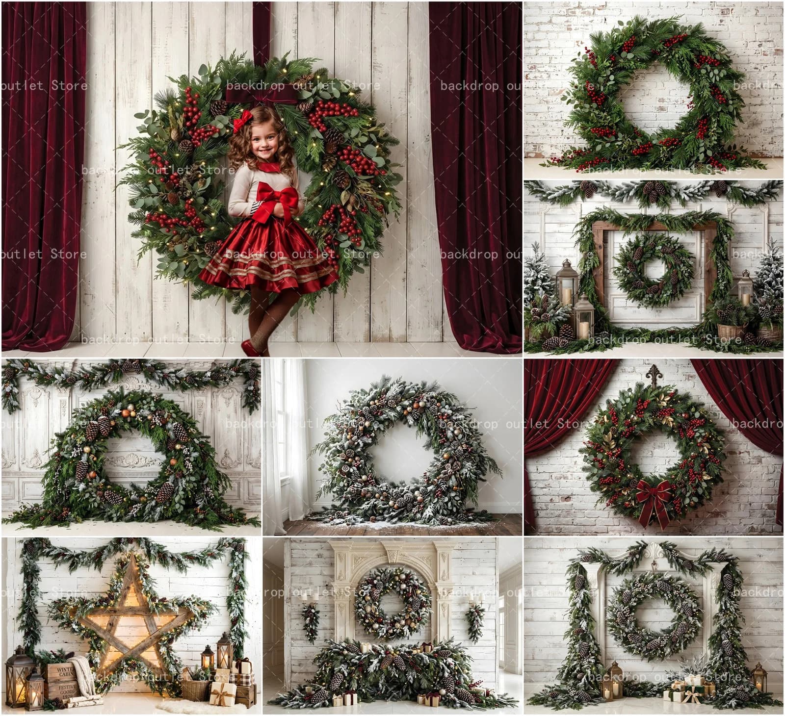 Mehofond Photography Background Large Xmas Wreath Candles Kids Family Portrait Decor Backdrop Photo Studio