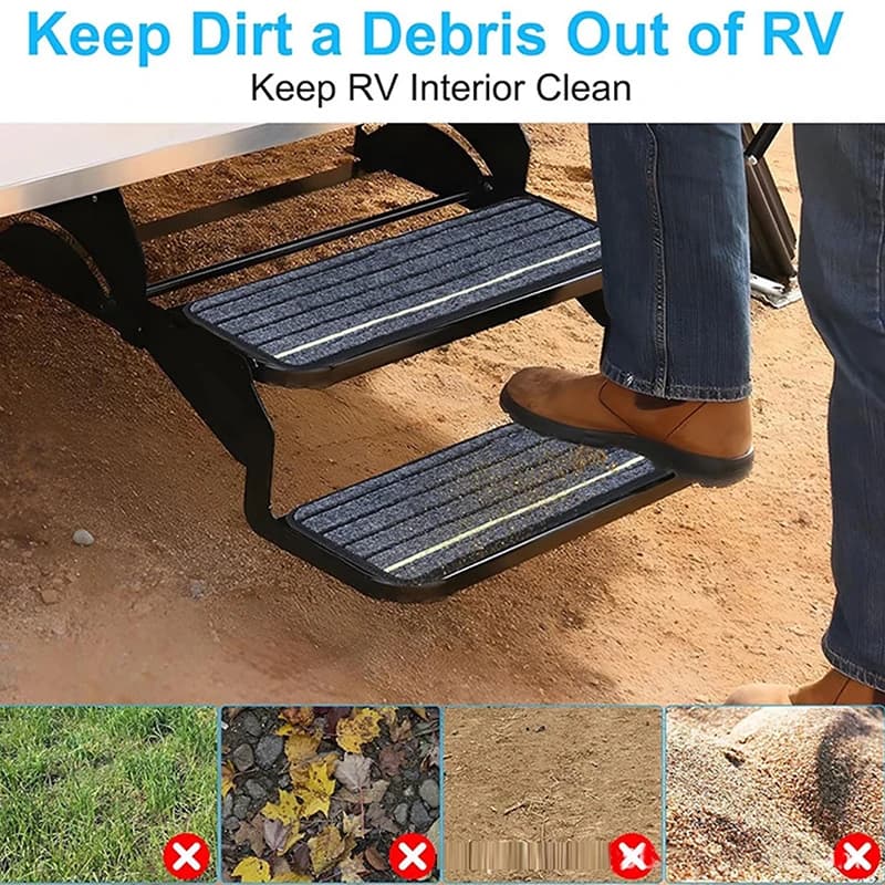 Set di 1 tappetino per gradino in moquette per camper, tappetini antipolvere e antiscivolo con strisce riflettenti