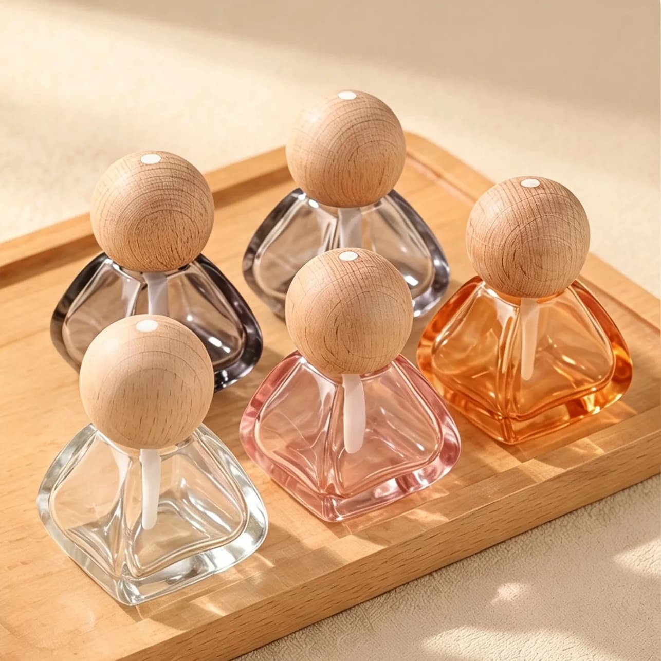 14ml Glass Reed Diffuser Bottle Round Wood Lid Luxury Home Ornament Refillable Fragrance Oil Vial for Wardrobe Desktop