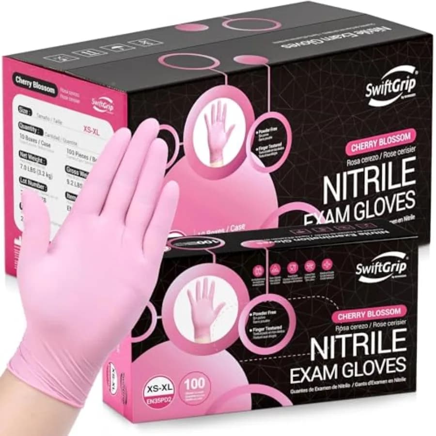 Guanti in Nitrile Rosa, 3 mil, Guanti Industriali Monouso Senza Lattice, per Pulizie Estetiche, Senza Polvere di Gomma, Confezione da 0-ct (P