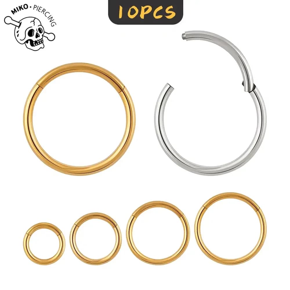 10PCS ASTM F136 Titanium Nose Ring Hinged Clicker Segment Septum Hoop Women Men Ear Cartilage Helix Earring Piercing Jewelry