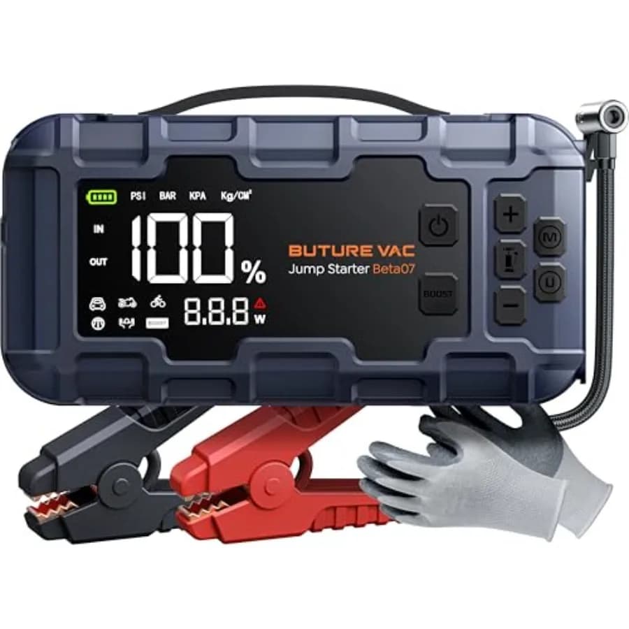 Avviatore di Emergenza Portatile 10-in-1 per Auto con Compressore d'Aria 8000A 160PSI 45W, Caricabatterie, Compatibile con Tutti i Motori a Benzina e Diesel 14L