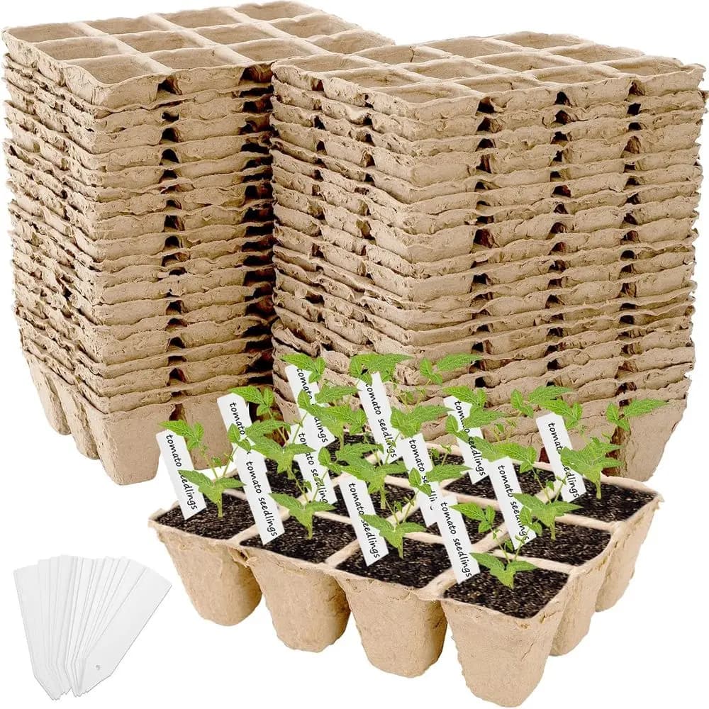 40 Pack Peat Pots Seed Starter Trays, 480 Cells Germination Seedling Pots, Biodegradable Plant Germination Tray with 40 Plant La