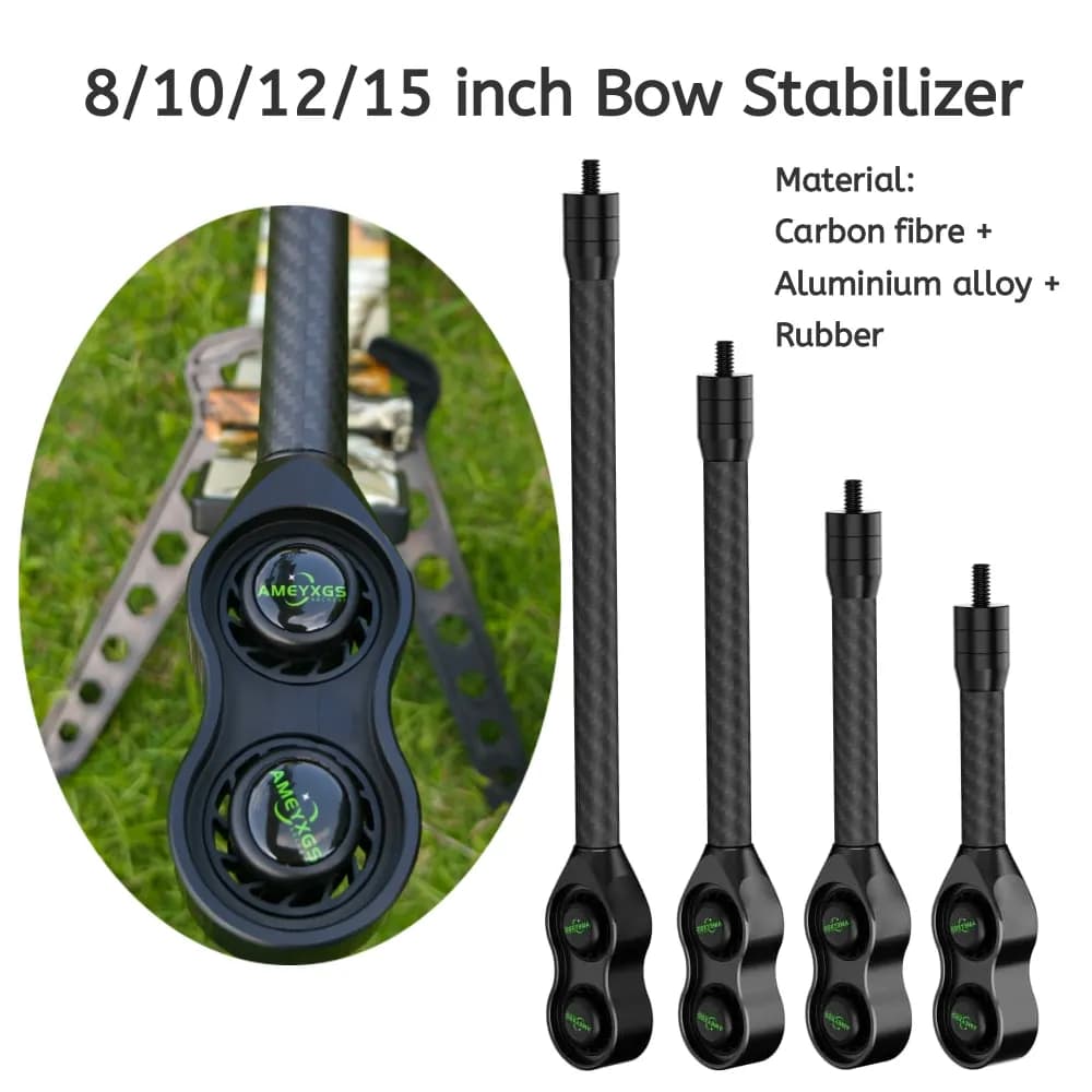 Compound Bow Stabilizer 8/10/12/15 Inch Carbon Shock Absorption Archery Balance Bar Damper for Shooting Arrow Targeting Hunting
