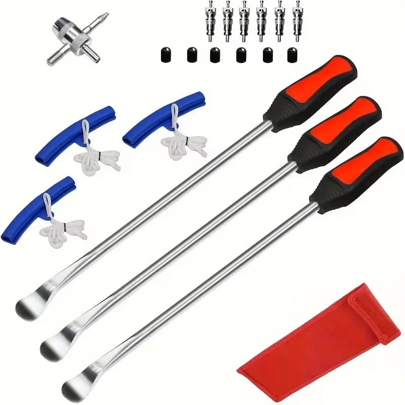14.5-inch 19pcs Tire Pry Bar Tool, Motorcycle Tire Changer, Tire Lever Set for Motorcycle, ATV, and Lawn Mower Tire Replacement Kit, Includes Rim Protector, Valve Tool, and Accessories
