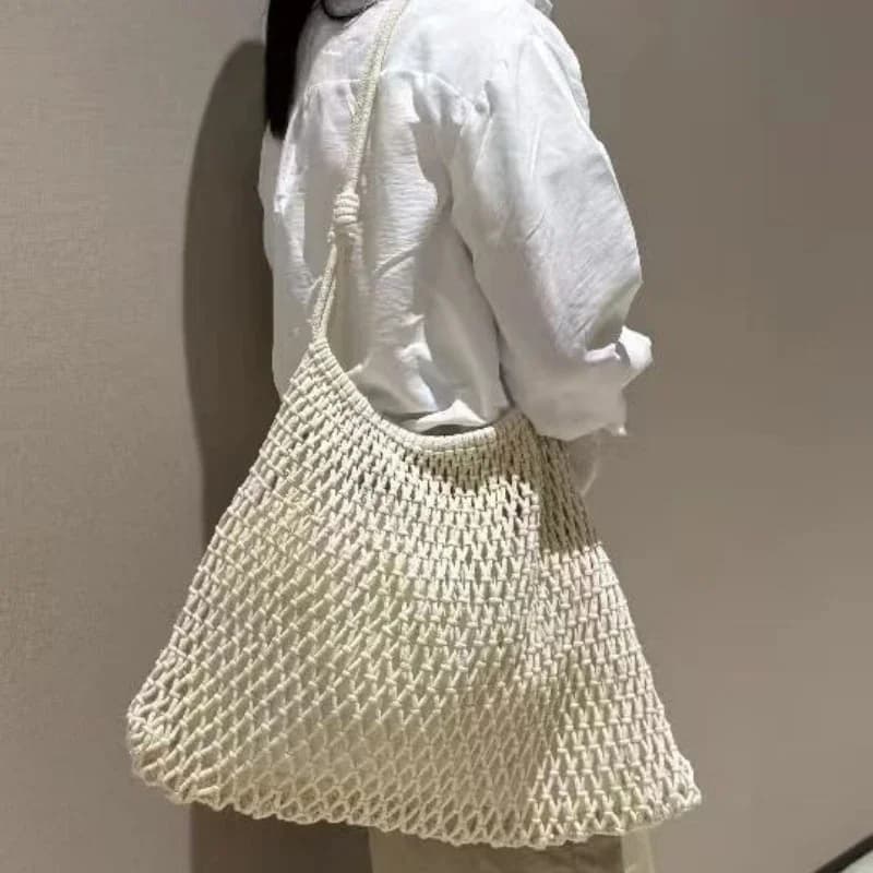 Cotton Thread Hand-woven Fishing Net Including Inner Bag Hollow Shoulder Bag Large-capacity Holiday Wind Beach Storage Bag