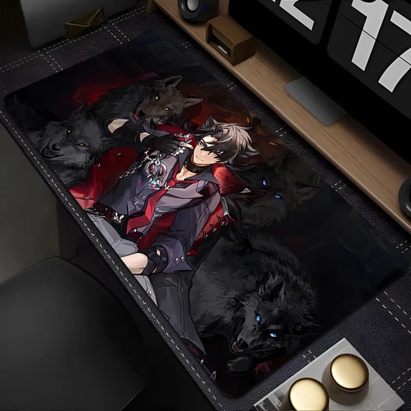 Tappetino per mouse Tappetino per mouse anime Accessori da gioco Tappetino per tastiera da ufficio Tappetino per scrivania grande G-genshin Impact Wriothesley Tappetino esteso in gomma