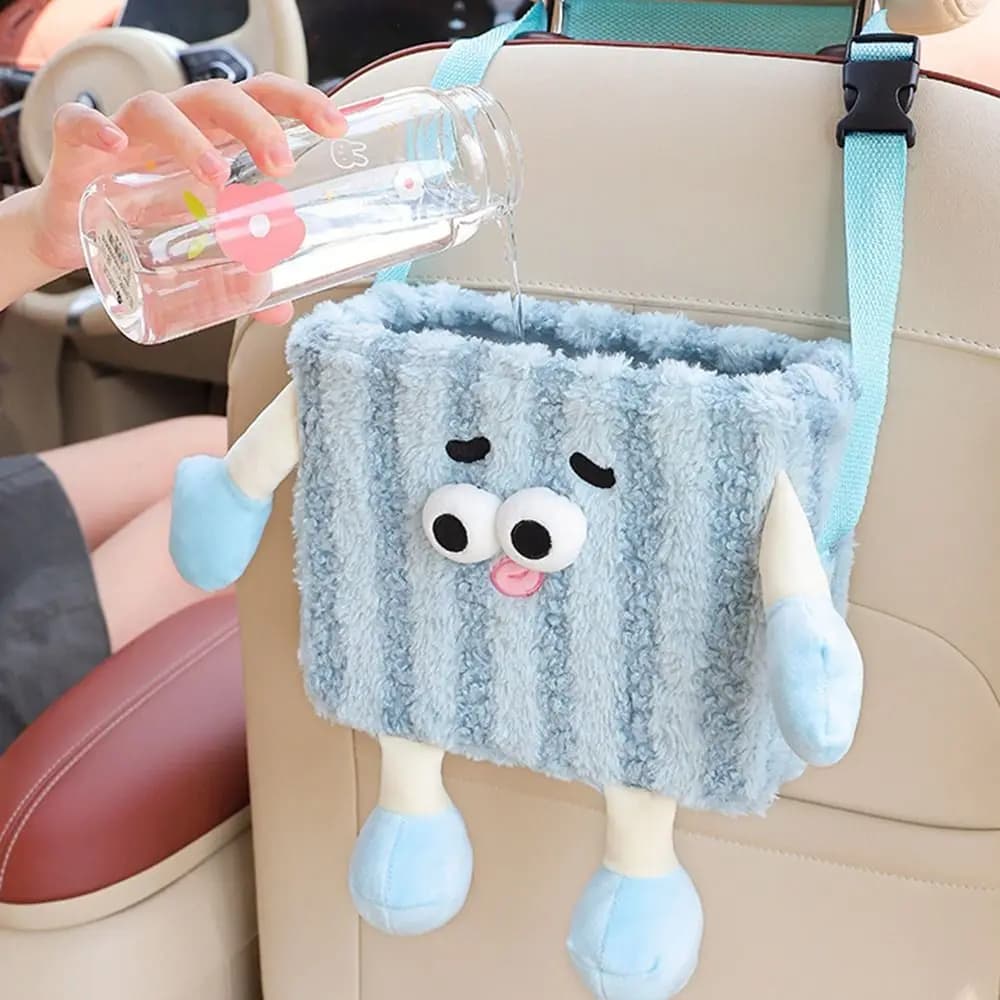 Plush Car Trash Can Hanging Soft Car Mounted Tissue Box Cartoon Leakproof Car Umbrella Storage Case Home Decoration
