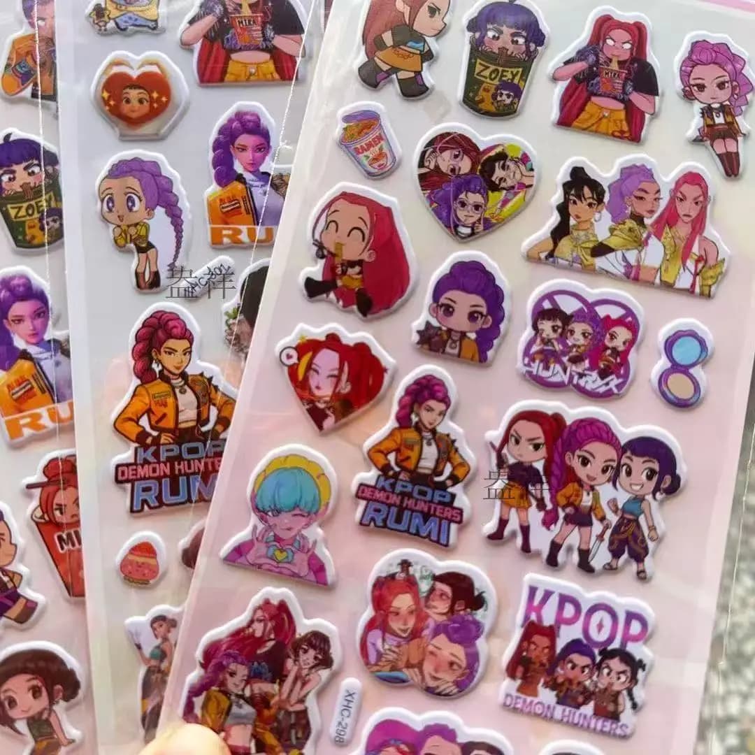 Adesivi 3D a rilievo 2026 con simpatici cartoni animati Kpop Demon Hunter, decalcomanie a bolle Kawaii Anime per valigie, telefoni, quaderni, adesivi premio, giocattoli e regali