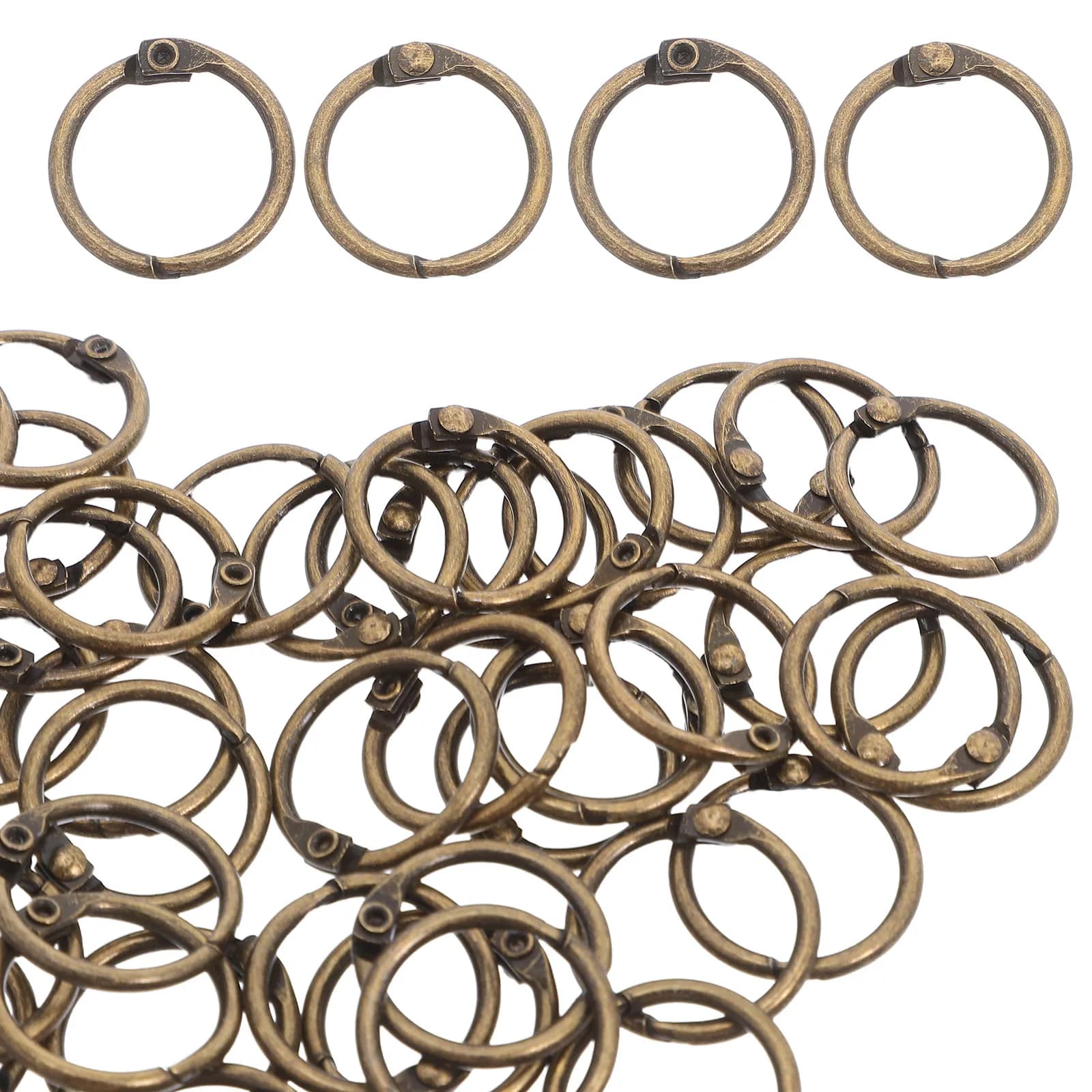 50Pcs Loose Leaf Binder Rings Heavy Duty Metal Book Binding Discs Bronze Snap Open Hinged Circles for Notebooks Planners