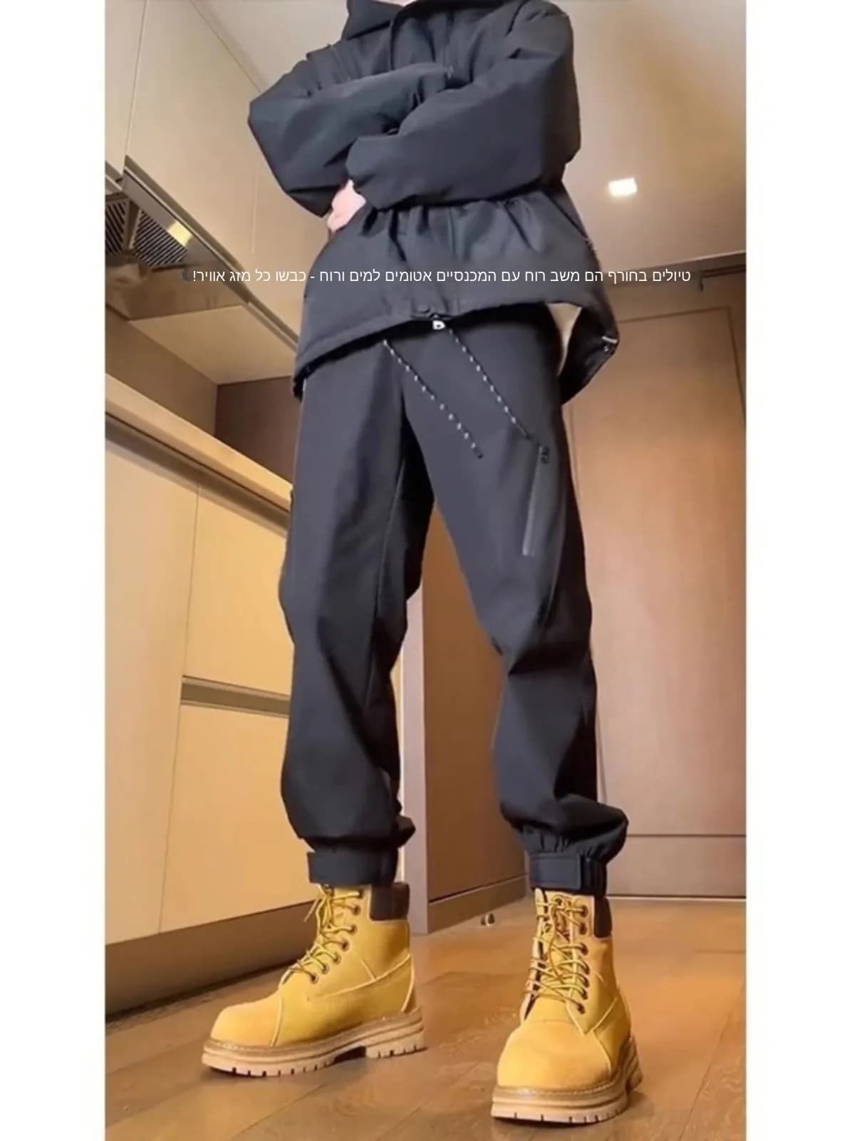 Men's Fleece Lined Cargo Pants Outdoor Climbing Workwear Trousers Boots Match Waterproof Windproof Autumn Winter