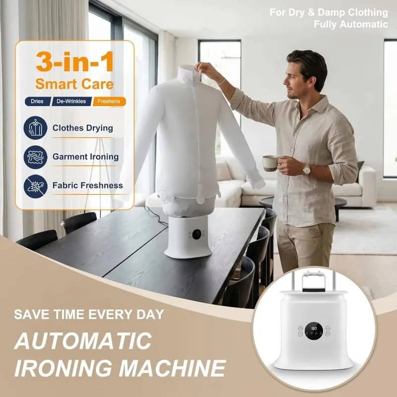 3-in-1 Automatic Ironing Machine Smart Clothes Dryer Garment Steamer for Home Portable Shirt De-wrinkle Steam Drying Machine