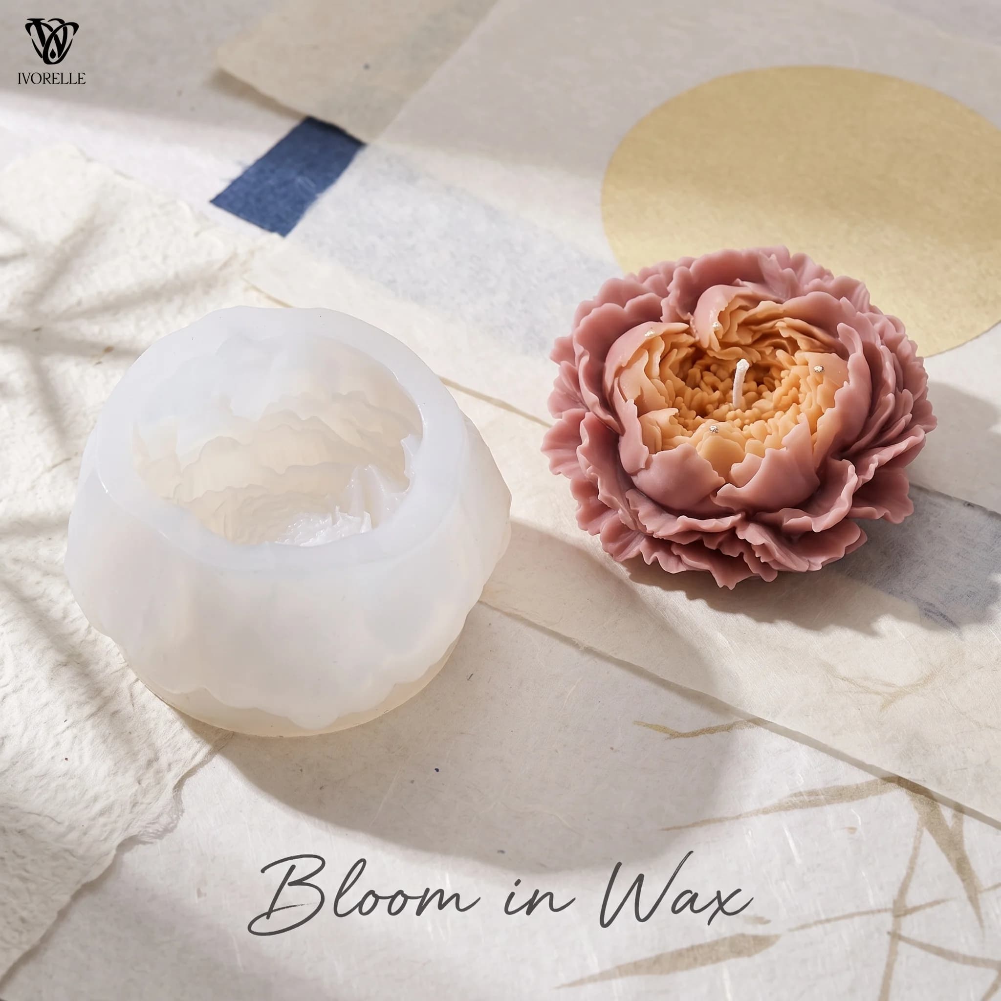 IVORELLE Blooming Peony Flower Silicone Candle Mold Layered Petals For Wax Resin Plaster Soap DIY Home Decor Craft