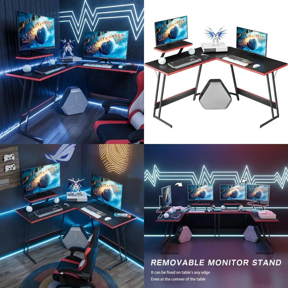 L PC Desk with Large Monitor Support, Robusta Workplace for Home Office - Black, 47 Inches
