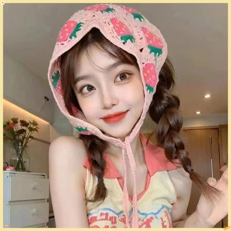 Foulard triangolare scavato a forma di fiore lavorato a maglia in stile coreano per una ragazza dolce e carina con stile florealeAcinetto fatto a mano