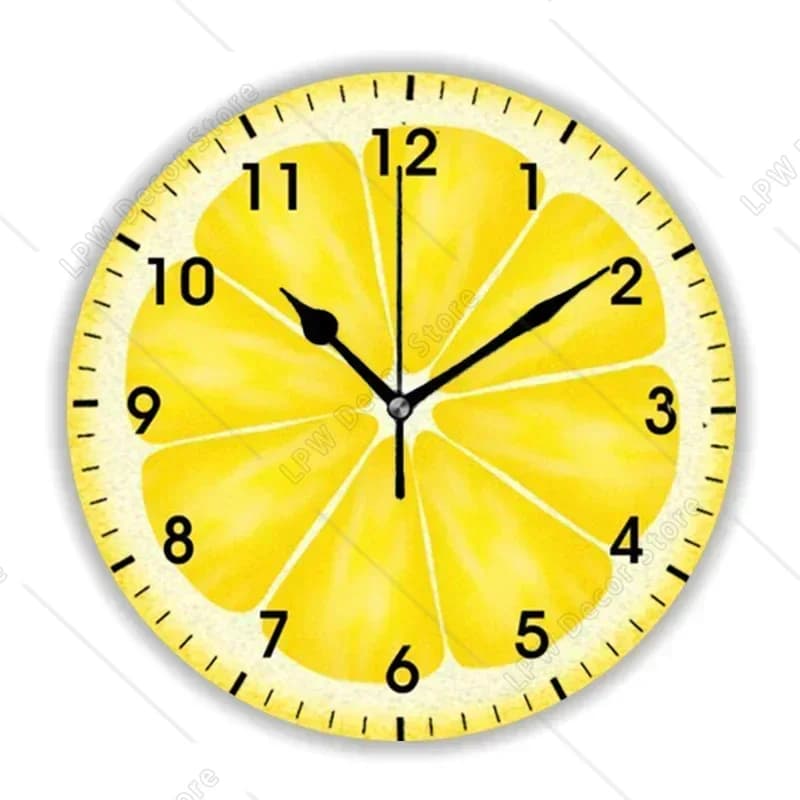 Orologio da Parete Rotondo 3D a Forma di Fetta di Limone Giallo, Decorazione Tropicale per Cucina e Soggiorno, Regalo per la Casa