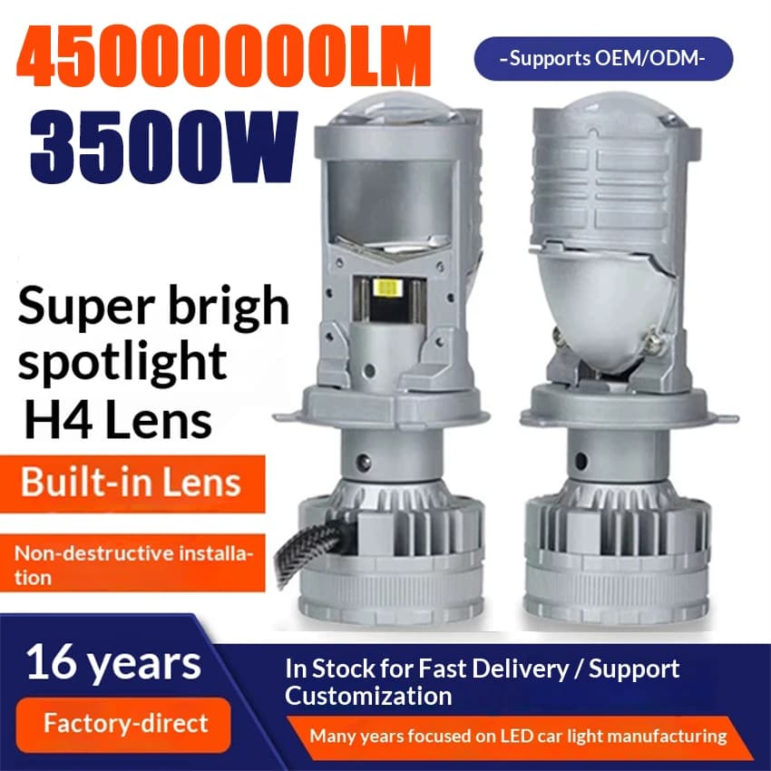 Lampadine LED H4 9003 HB2 per Fari Auto con Mini Proiettore 6500K, Lente Mini Proiettore H4 per Fari LHD RHD 12V 24V