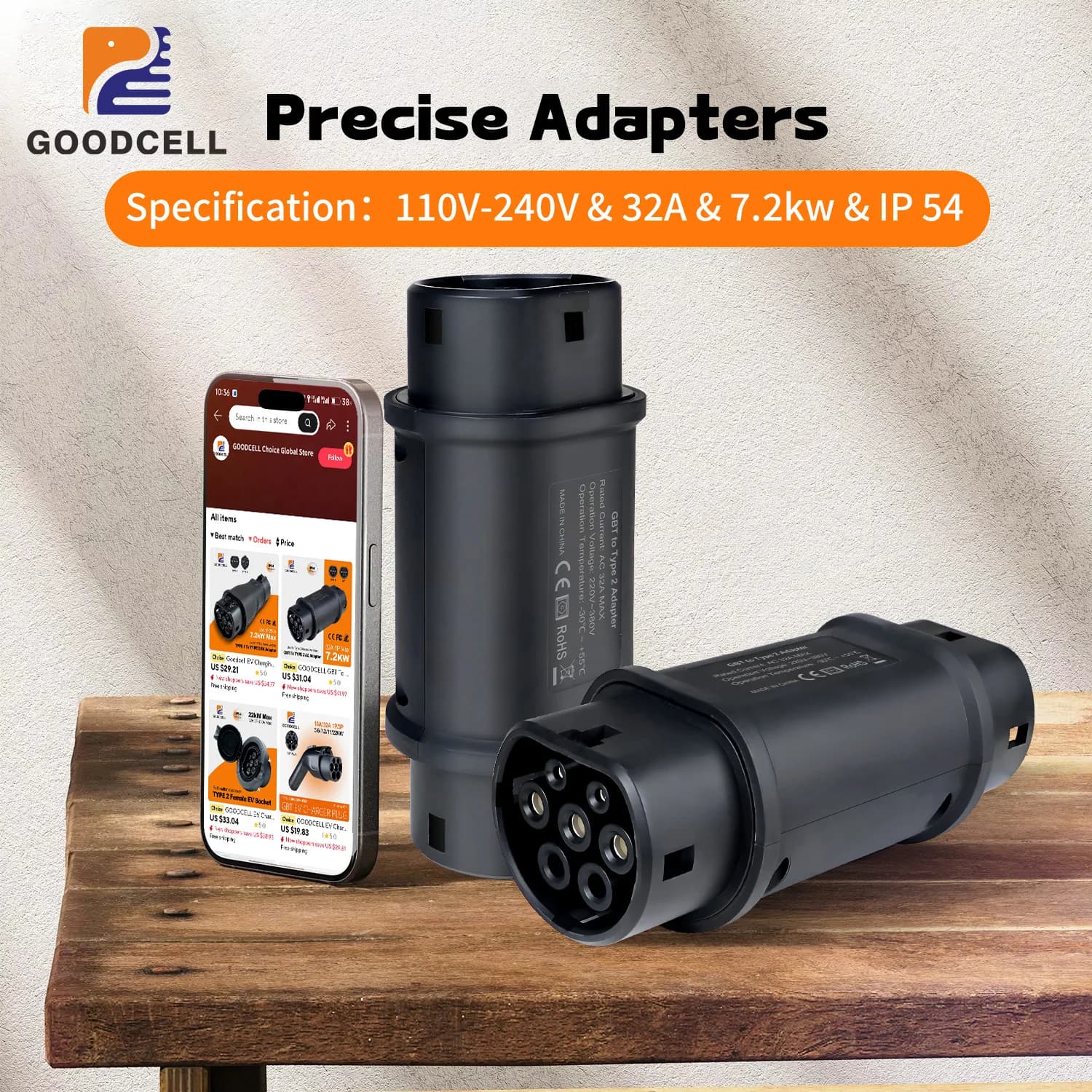 GOODCELL EV GBT type 2 charger adapter IEC 62196-2 EVSE 1/3 phase connector for type 2 car