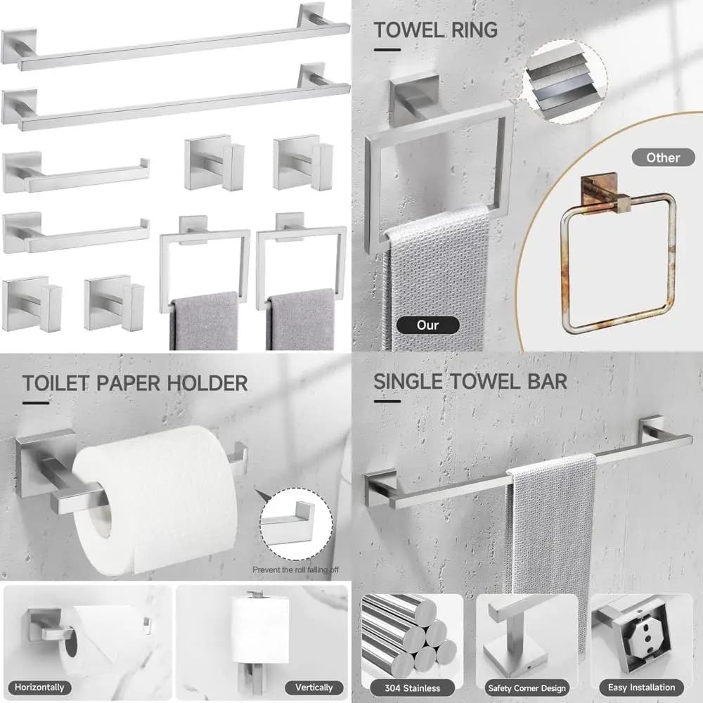 Set di accessori per il bagno in acciaio inossidabile Accessori per portasciugamani da parete, finitura in nichel spazzolato da 10 pezzi, acciaio 23,6 SUS304, Con