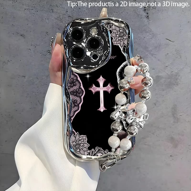 Gothic Pattern 2D Irregular Plated Phone Case with Bracelet for iPhone 17/16/15/14/13/12/11/PLUS/PROMAX Trendy Gift for Friends