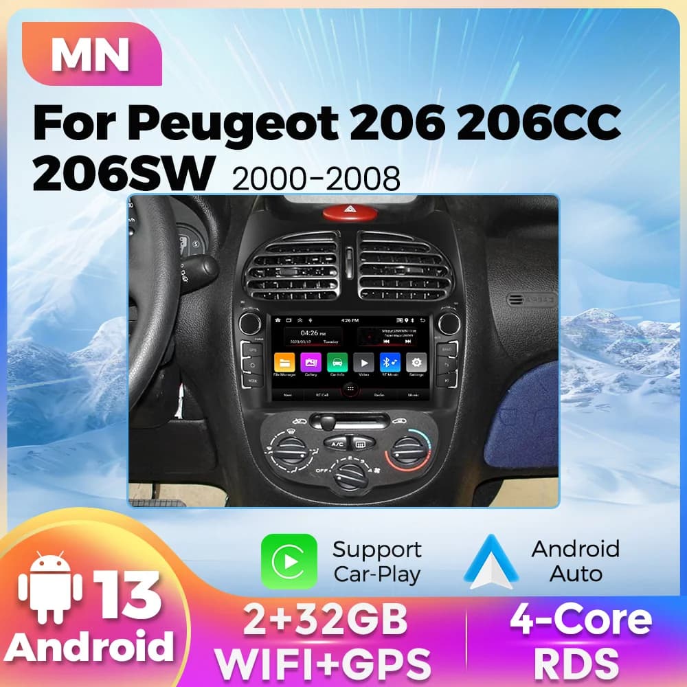 2Din Stereo 7 Inch Autoradio for PEUGEOT 206 206CC 206SW 2000 - 2006 2007 2008 Android Auto BT Carplay GPS Navi "Auto GPS Multimedia Radio, 4-core DSP without DVD player, 2Din Stereo Receiver,